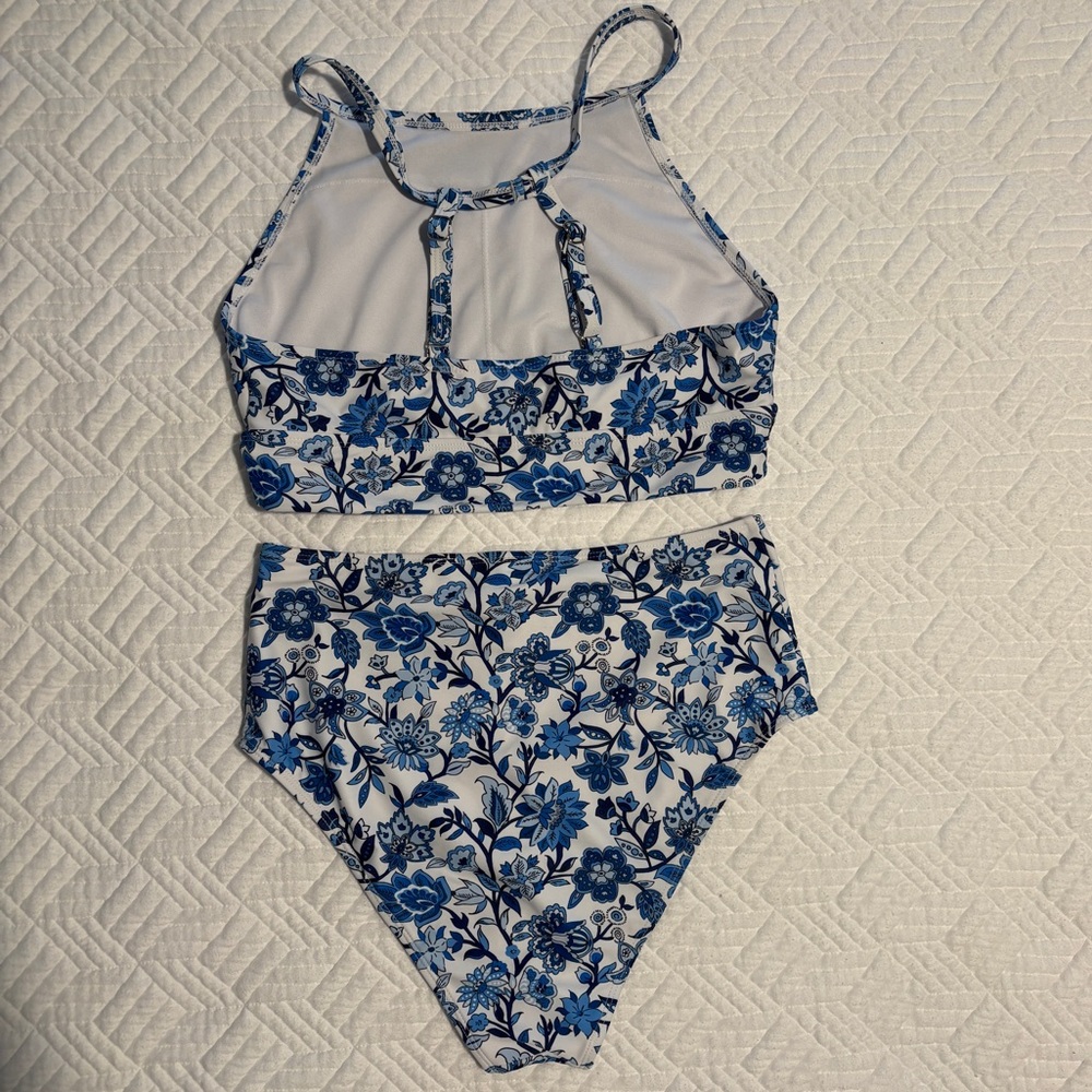 Floral Blue High-Neck Bikini Set - Picture 4 of 8